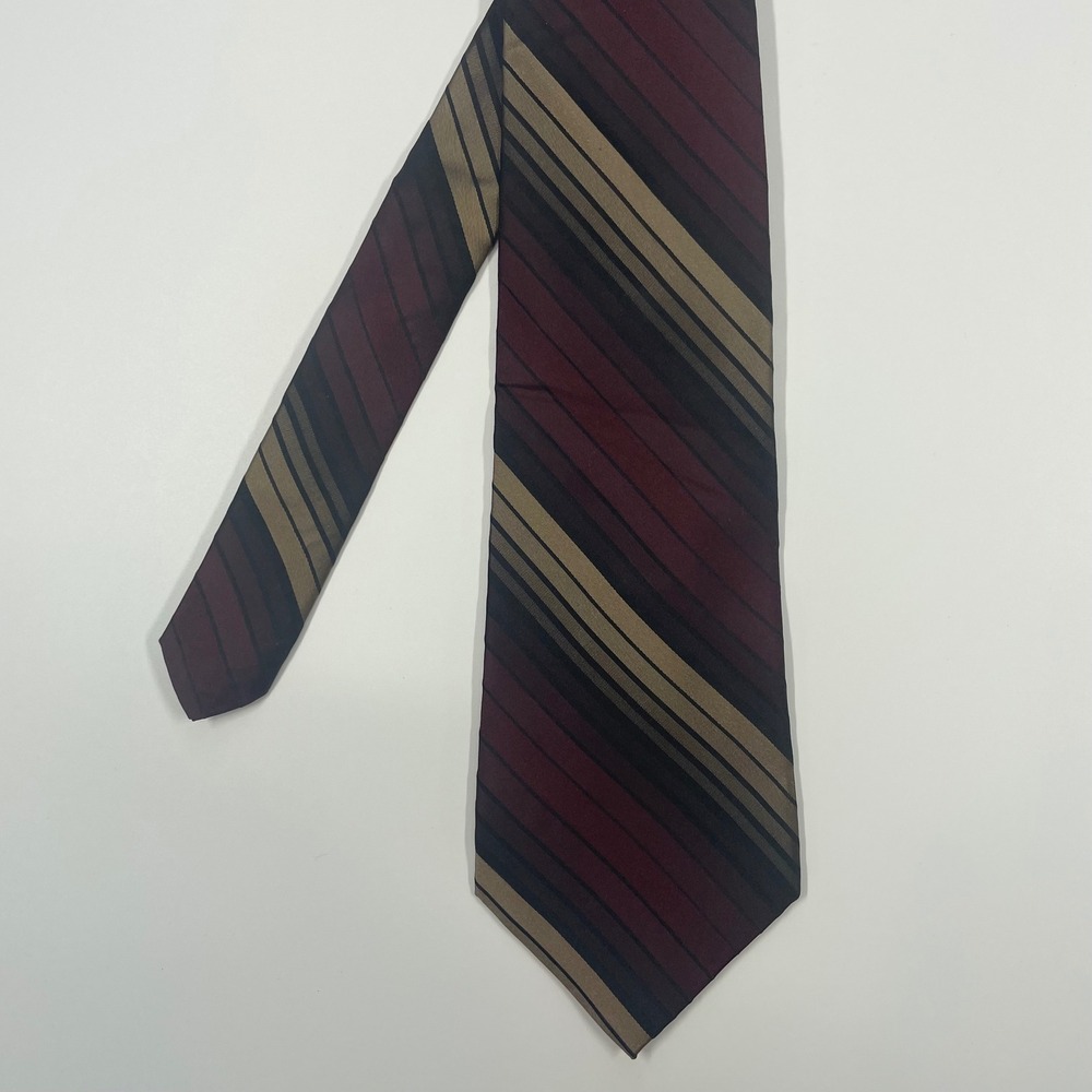 Merona Burgundy Gold Striped Silk Necktie Mens OS